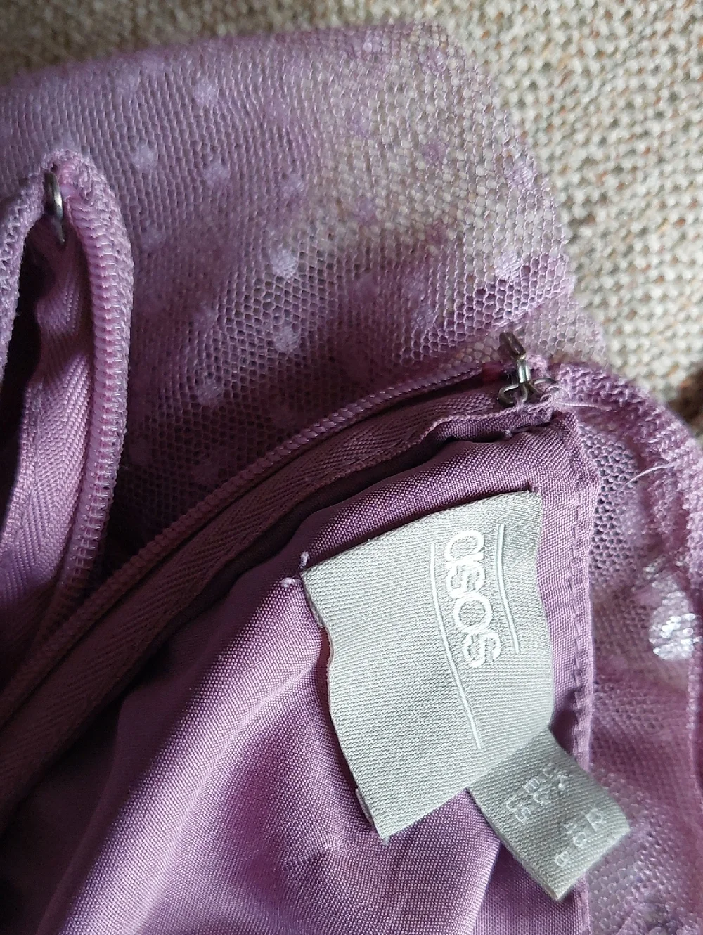 Asos Purple Floral Cluster Embellished Balloon Sleeve Mini Dress Sz 8 - Picture 14 of 15